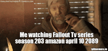 a man with a beard is watching fallout tv series season 203 on amazon