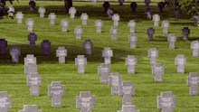 a cemetery with lots of graves in the grass .