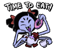 a cartoon of a spider eating a donut with the words time to eat above her