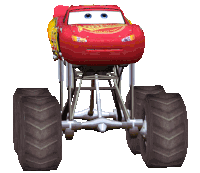 a red monster truck from the movie cars with a big tire