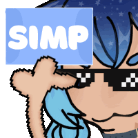 a cartoon character with sunglasses and a sign that says simp on it