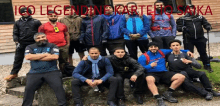 a group of men are posing for a picture with the words ico legendene kartelto saka on the bottom right