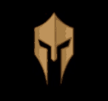 a gold spartan helmet with a shield on a black background .