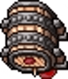 a pixel art illustration of a samurai helmet with blood coming out of it .