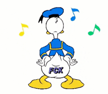 a cartoon of donald duck dancing with the word fck on his butt