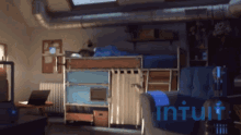 a blurred image of a room with the word " intuit " in the corner