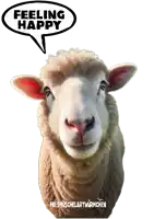 a sheep with a speech bubble above it that says feeling happy