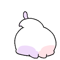 a cartoon drawing of a white rabbit with a pink tail