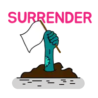 a cartoon drawing of a hand holding a flag with the word surrender written above it