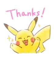 a drawing of a pikachu with the word thanks written above it