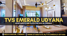 an advertisement for tvs emerald udyana apartments and flats in chennai