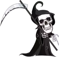 a grim reaper with a scythe and a black cloak