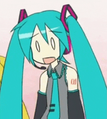 hatsune miku is a cartoon character with a microphone on her head .