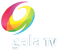 a logo for gala tv with a colorful circle in the center