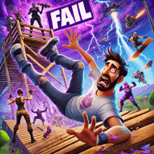 a poster for a video game called fail with a man falling down