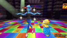 two cartoon characters are dancing on a colorful dance floor and the words fivetenny are on the bottom