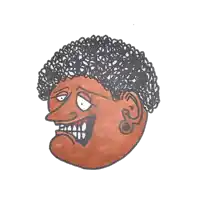 a cartoon drawing of a woman 's face with a tattoo on her ear