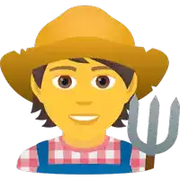 a man wearing a straw hat and overalls holds a pitchfork