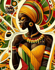 a colorful painting of a woman with the om digital artist logo on the bottom