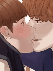 a drawing of two men kissing with one making a blush