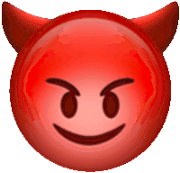 a red devil emoji with horns and a smile