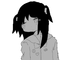 a black and white drawing of a girl with the number 1 and a heart on her jacket