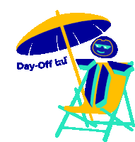 an illustration of a person sitting in a beach chair under an umbrella with the words day-off tu written below them