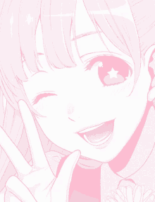 a pink and white drawing of a girl with a star on her eye