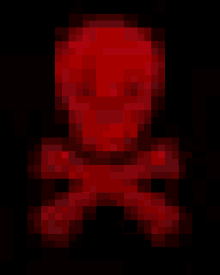 a red skull and crossbones on a black background