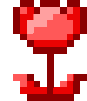 a pixel art illustration of a red heart with a stem