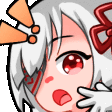 a cartoon girl with white hair and a red bow on her head is covering her face with her hand .