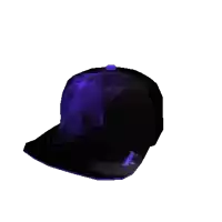 a black and purple baseball cap with the letter i on it