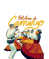 a group of people are dancing in front of a sign that says folclore de camargo