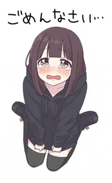 a girl in a black hoodie is crying and kneeling down .