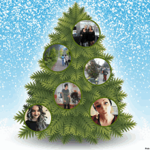 a picture of a christmas tree with pictures of people in circles