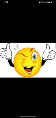 a cartoon smiley face is giving a thumbs up and winking .