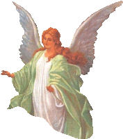 a painting of an angel in a green robe and white dress