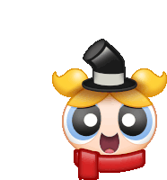 a cartoon character with a top hat and scarf