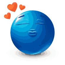 a blue smiley face is blowing a kiss with red hearts surrounding it