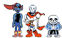 a pixel art drawing of undertale characters including papyrus and undertale sans