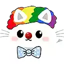 a cat with a rainbow hat and a bow tie .