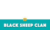 a blue and white banner that says black sheep clan