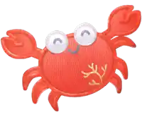 a red crab with white eyes and a yellow coral on its back