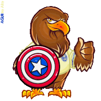 a cartoon eagle holding a shield with a star on it