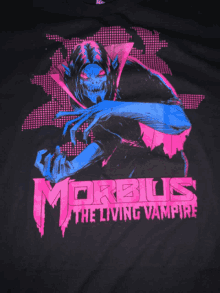 a black shirt with a picture of a vampire and the words " morbidus the living vampire "