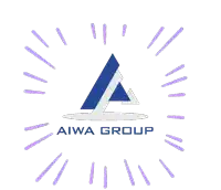 a logo for aiwa group with a blue triangle in the middle