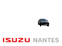 an isuzu nantes logo with a black car in the background