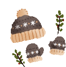 a hat and mittens with leaves and berries on them .