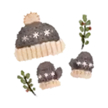 a hat and mittens with leaves and berries on them .