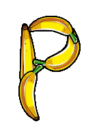 the letter p is made out of bananas with green stems